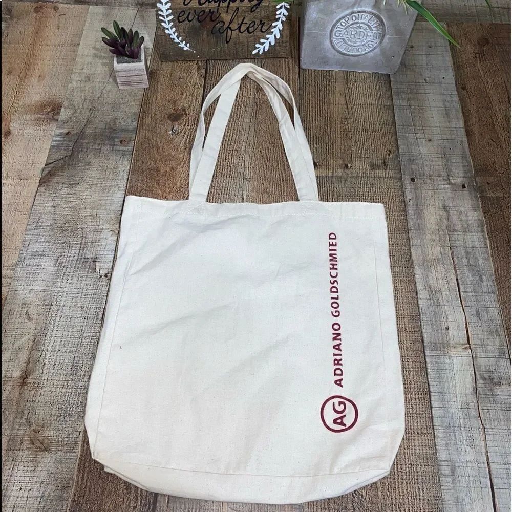💜 AG Adriano Goldschmied Ivory Canvas Tote Bag w/Burgundy AG Jeans Logo Tote